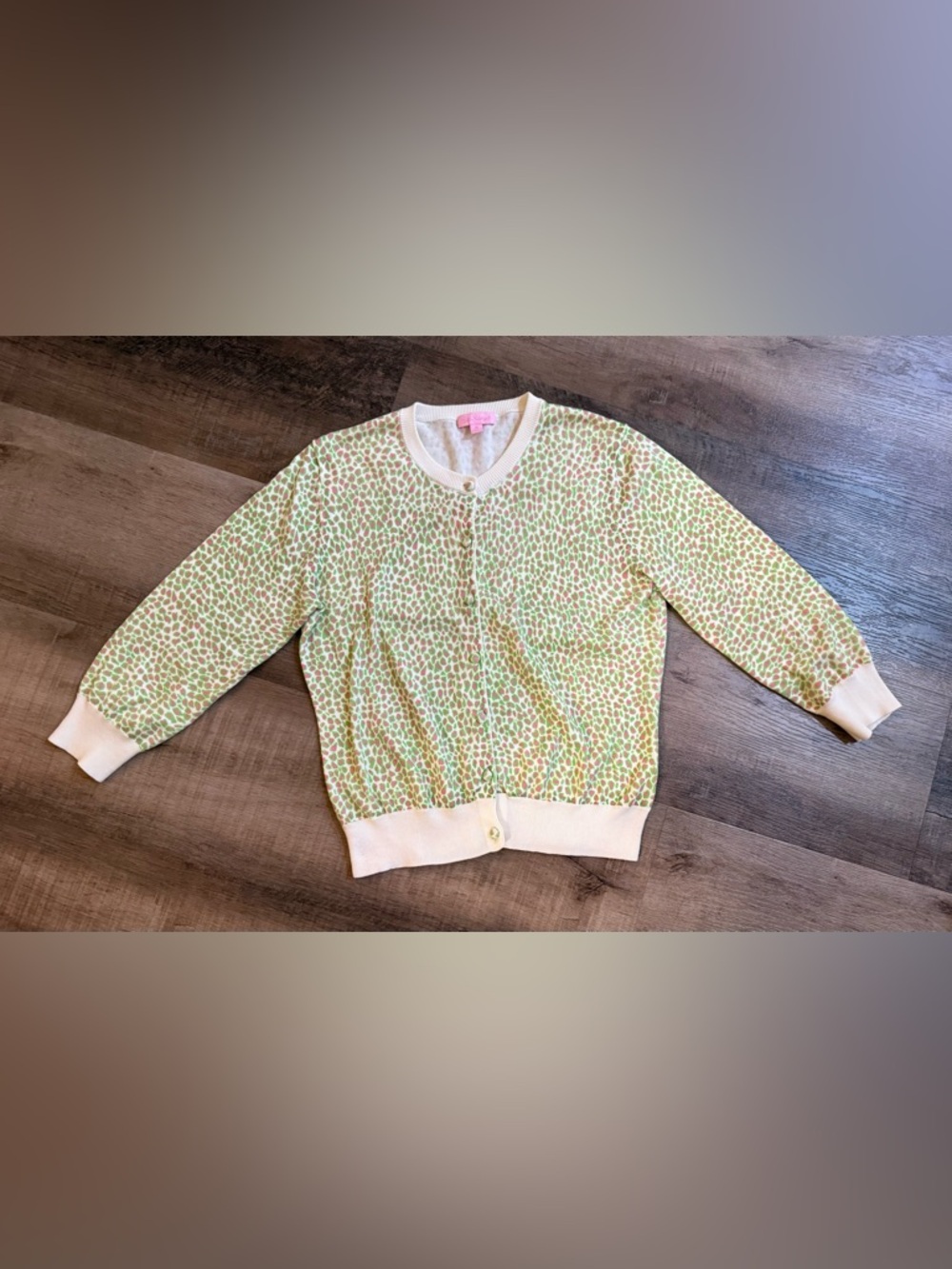 Lilly Pulitzer Leopard Spotted Sweater Cardigan Cropped 3/4 Sleeves Size Medium - Picture 11 of 14